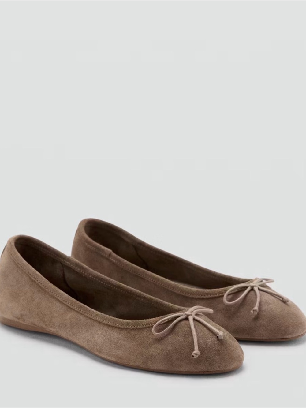 Women's Brown Suede Ballet Flats with Bow